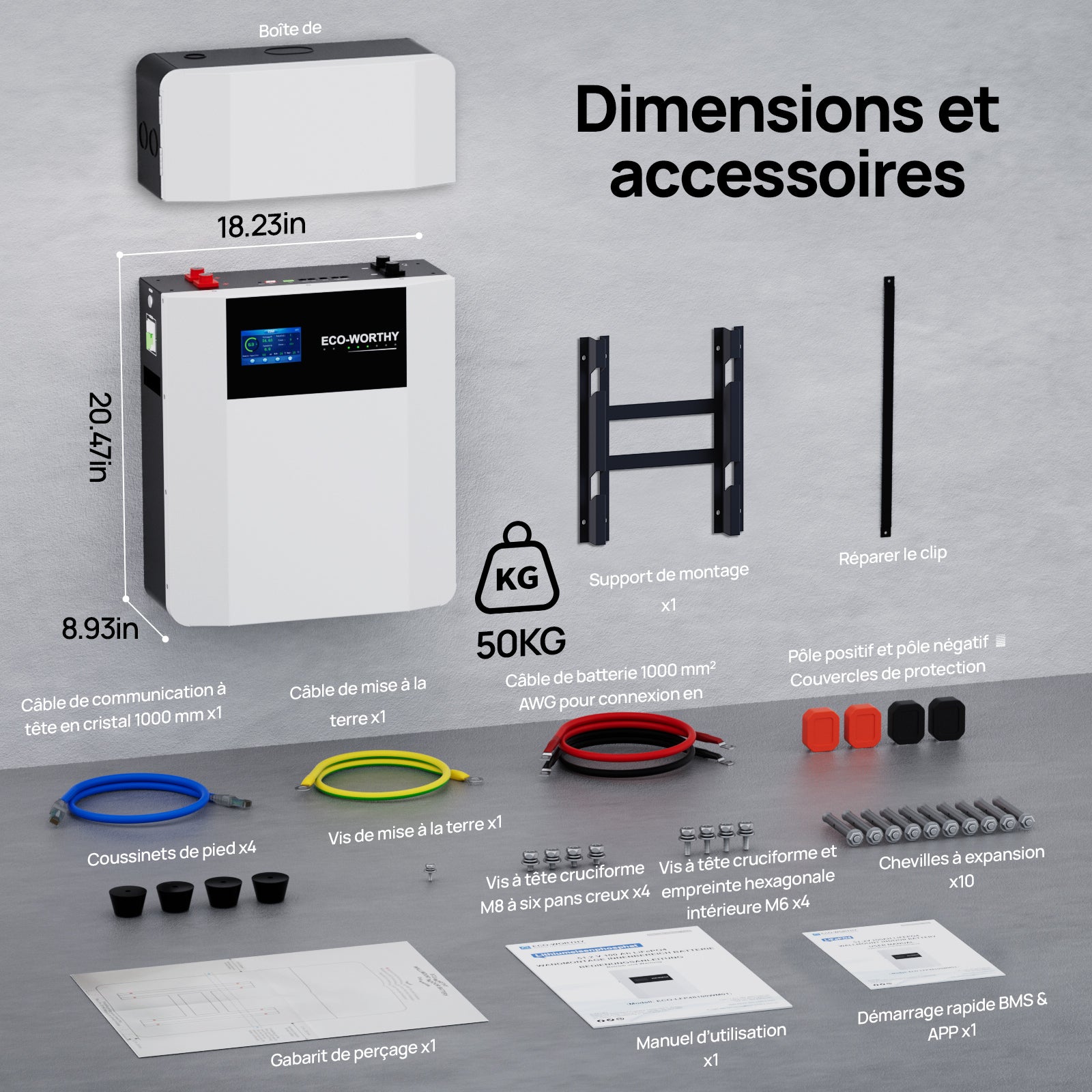 ECO-WORTHY Batterie LiFePO4 48V 100Ah Murale | Charge -20°C | WiFi & Bluetooth | Module Anti-incendie Intégré | Extensible 32 Unités | Garantie 10 Ans