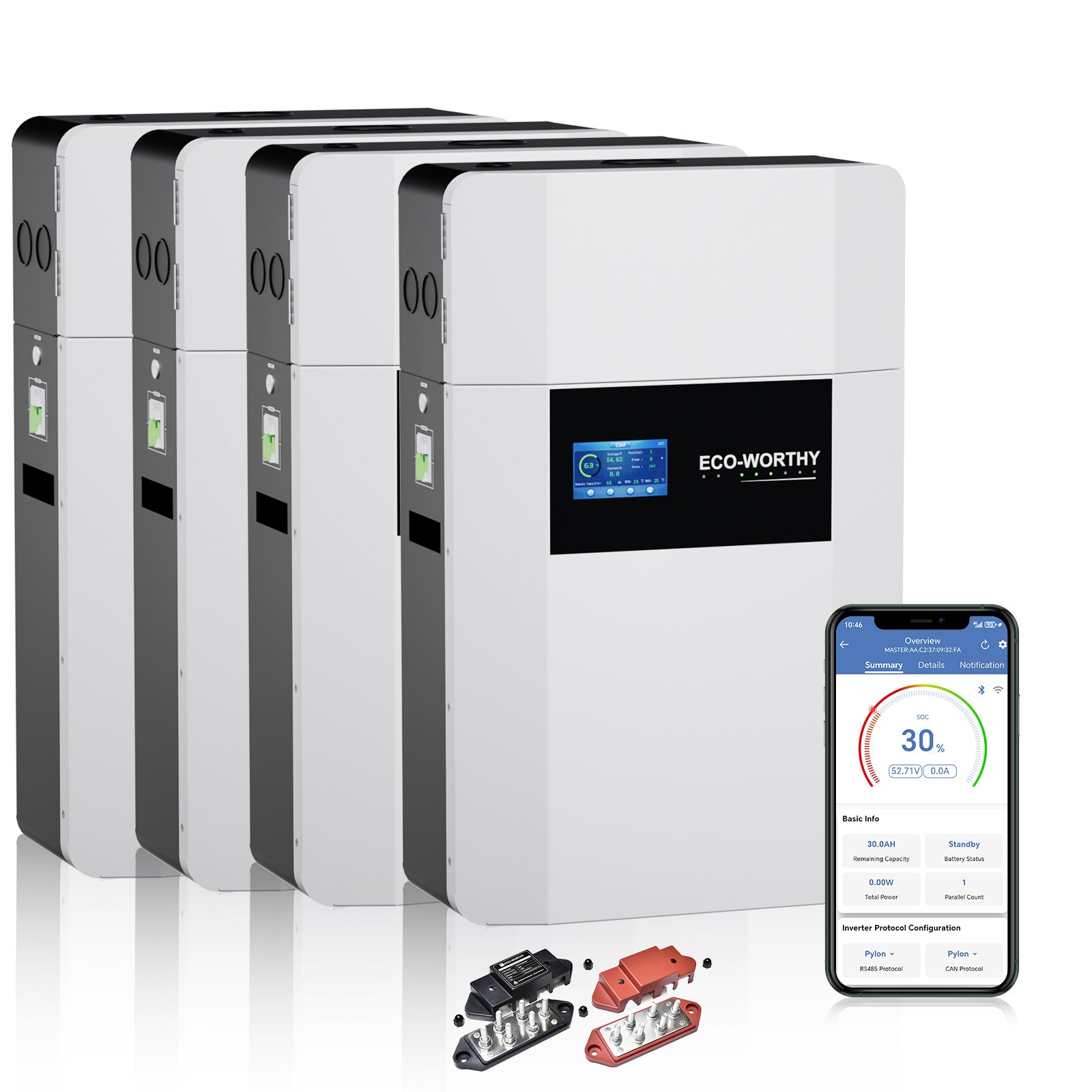 ECO-WORTHY Batterie LiFePO4 48V 100Ah Murale | Charge -20°C | WiFi & Bluetooth | Module Anti-incendie Intégré | Extensible 32 Unités | Garantie 10 Ans