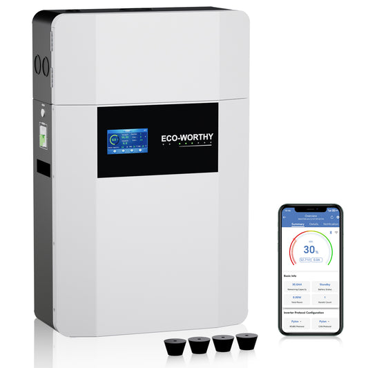 ECO-WORTHY Batterie LiFePO4 48V 100Ah Murale | Charge -20°C | WiFi & Bluetooth | Module Anti-incendie Intégré | Extensible 32 Unités | Garantie 10 Ans