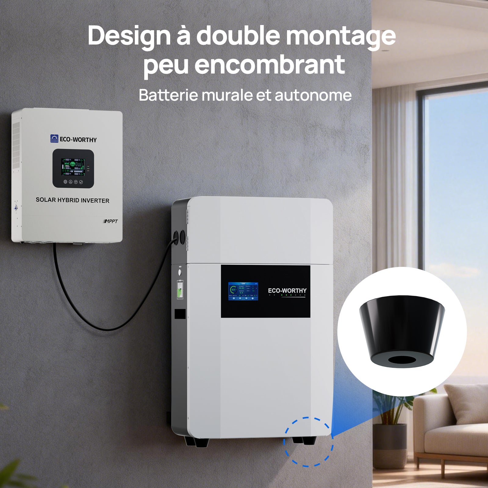 ECO-WORTHY Batterie LiFePO4 48V 100Ah Murale | Charge -20°C | WiFi & Bluetooth | Module Anti-incendie Intégré | Extensible 32 Unités | Garantie 10 Ans