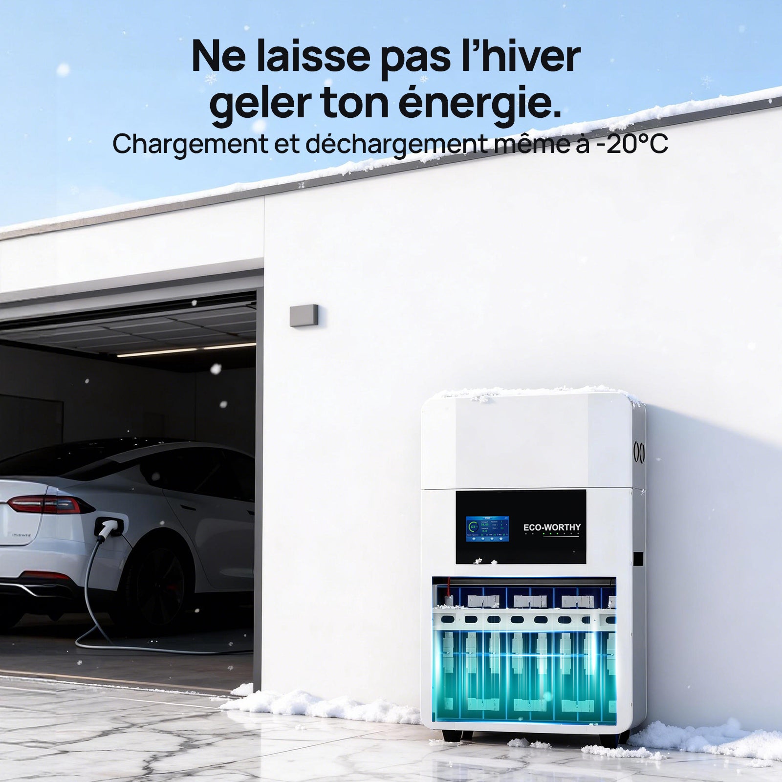 ECO-WORTHY Batterie LiFePO4 48V 100Ah Murale | Charge -20°C | WiFi & Bluetooth | Module Anti-incendie Intégré | Extensible 32 Unités | Garantie 10 Ans