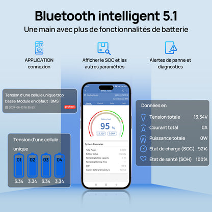 ECO-WORTHY Batterie LiFePO4 12 V 280 Ah avec Bluetooth et protection contre les basses températures，Bluetooth intelligent 5.1, afficher le SOC et les autres parametres