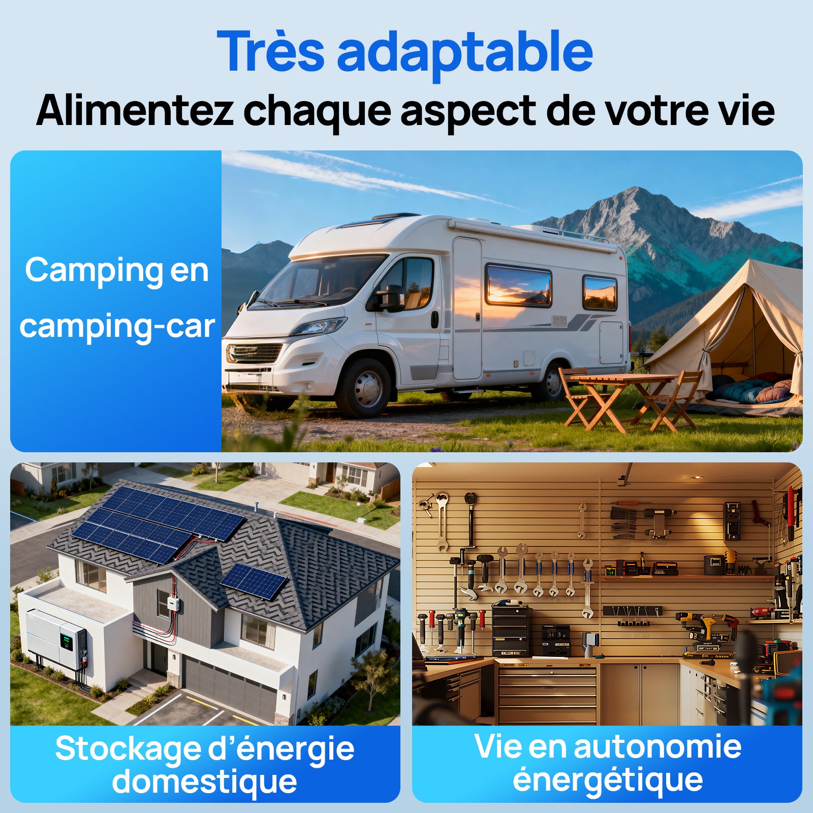 Batterie LiFePO4 12 V 280 Ah avec Bluetooth et protection contre les basses températures, Une source d'énergie très flexible, adaptée à l'alimentation des camping-cars, des chalets et des abris de jardin.