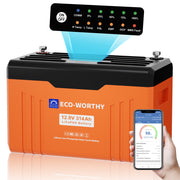 Eco-Worthy Batterie Lithium 12V 314Ah LiFePO4 Bluetooth Avec Indicateur LED (Données SOC et Niveau de Batterie)