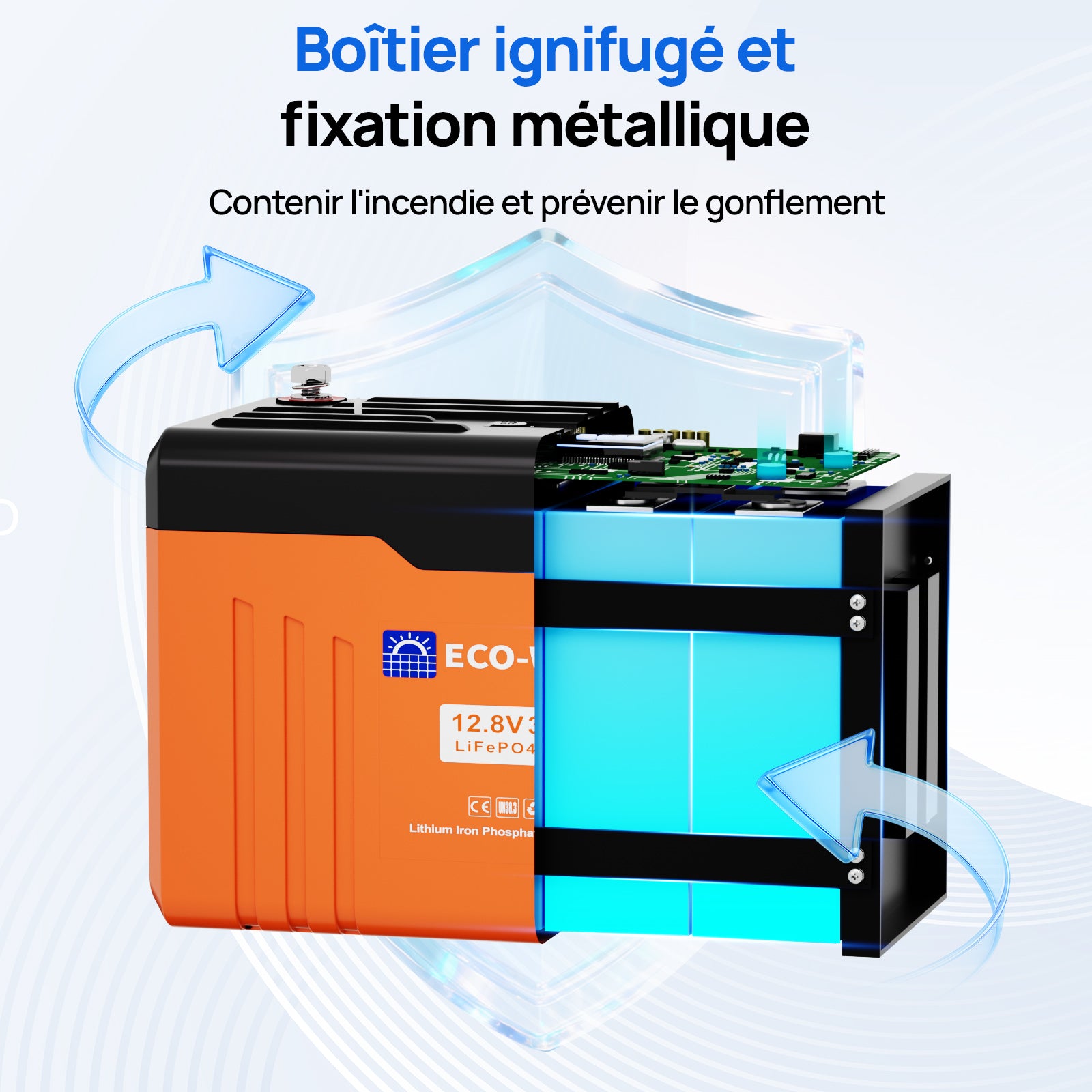 ECO-WORTHY Batterie Lithium  Lifepo4 12V 300Ah Bluetooth avec Indicateur LED avce LED Dispaly SOC et protection de coupure a basse temperature-200a bms