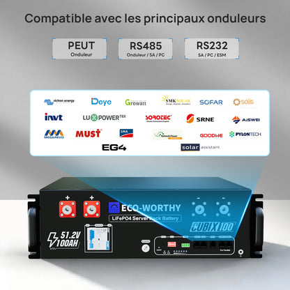 Eco-Worthy CUBIX100 Batterie LiFePO4 Rackable 48V 100Ah | IEC 61000 et Garantie 10 ans
