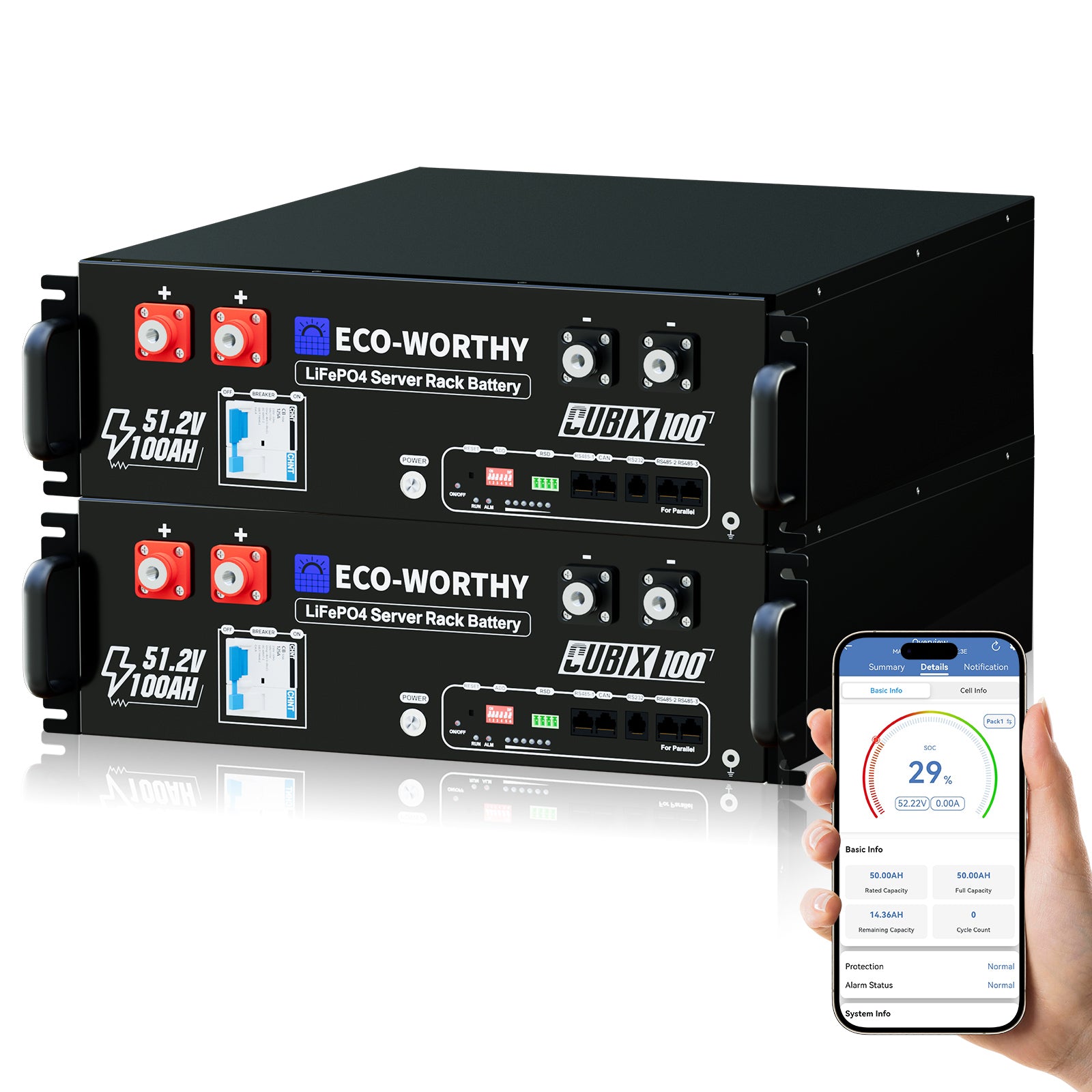 Eco-Worthy CUBIX100 Batterie LiFePO4 Rackable 48V 100Ah | IEC 61000 et Garantie 10 ans