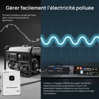 Eco-Worthy Chargeur de batterie lithium 48V – Courant réglable 0–50A, entrée 90–260V