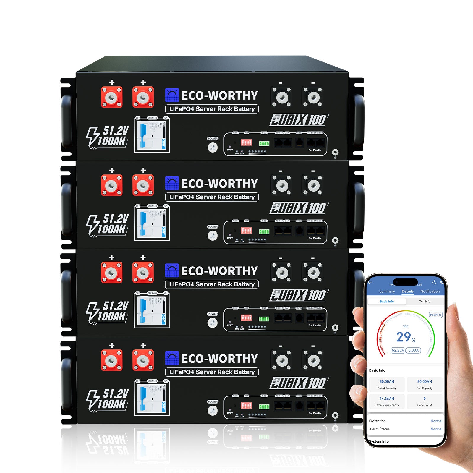 Eco-Worthy CUBIX100 Batterie LiFePO4 Rackable 48V 100Ah | IEC 61000 et Garantie 10 ans