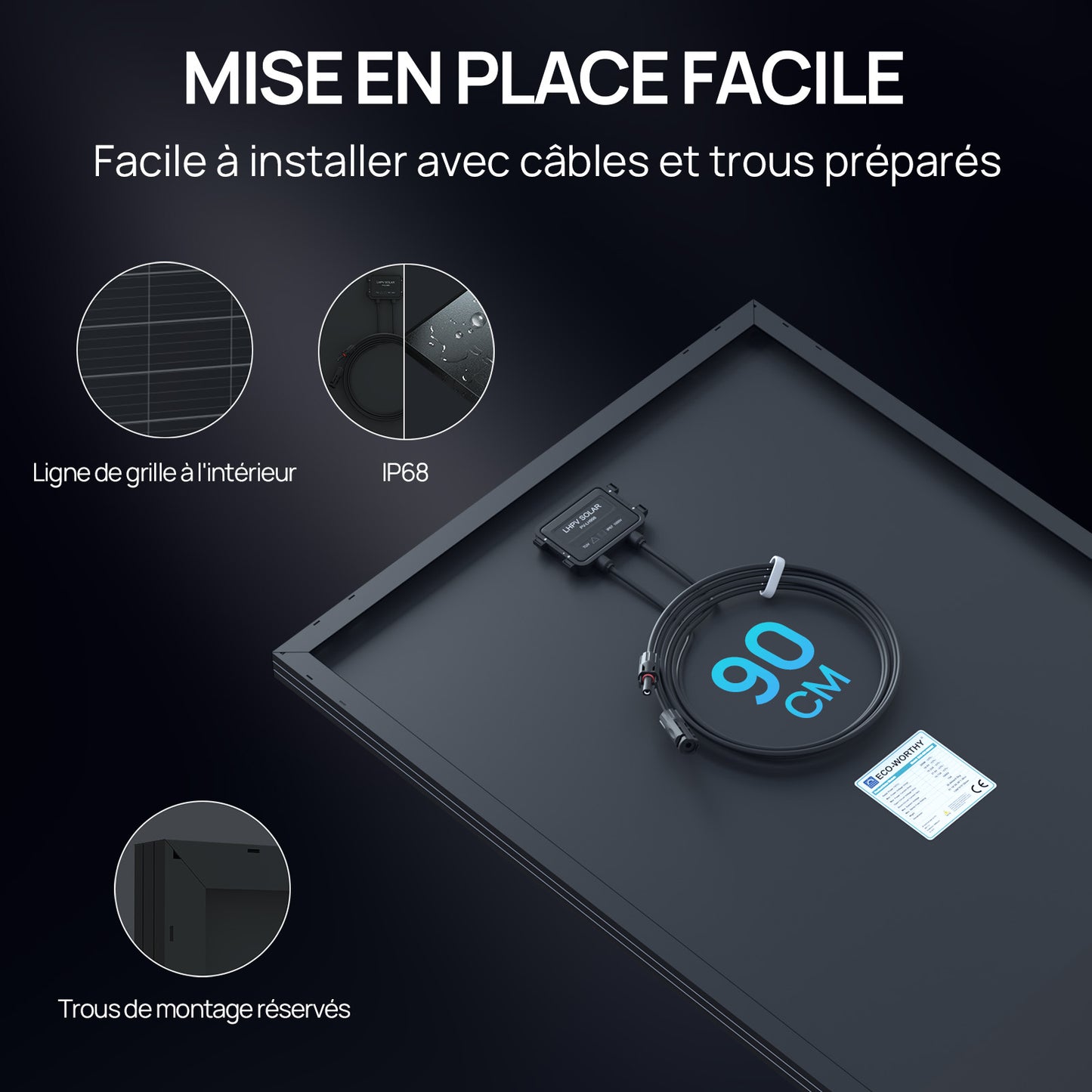 Panneau solaire ECO-WORTHY 120 W 12V Sans Grille à L'avant | Efficacité Jusqu'à 25 %-mise en place facle