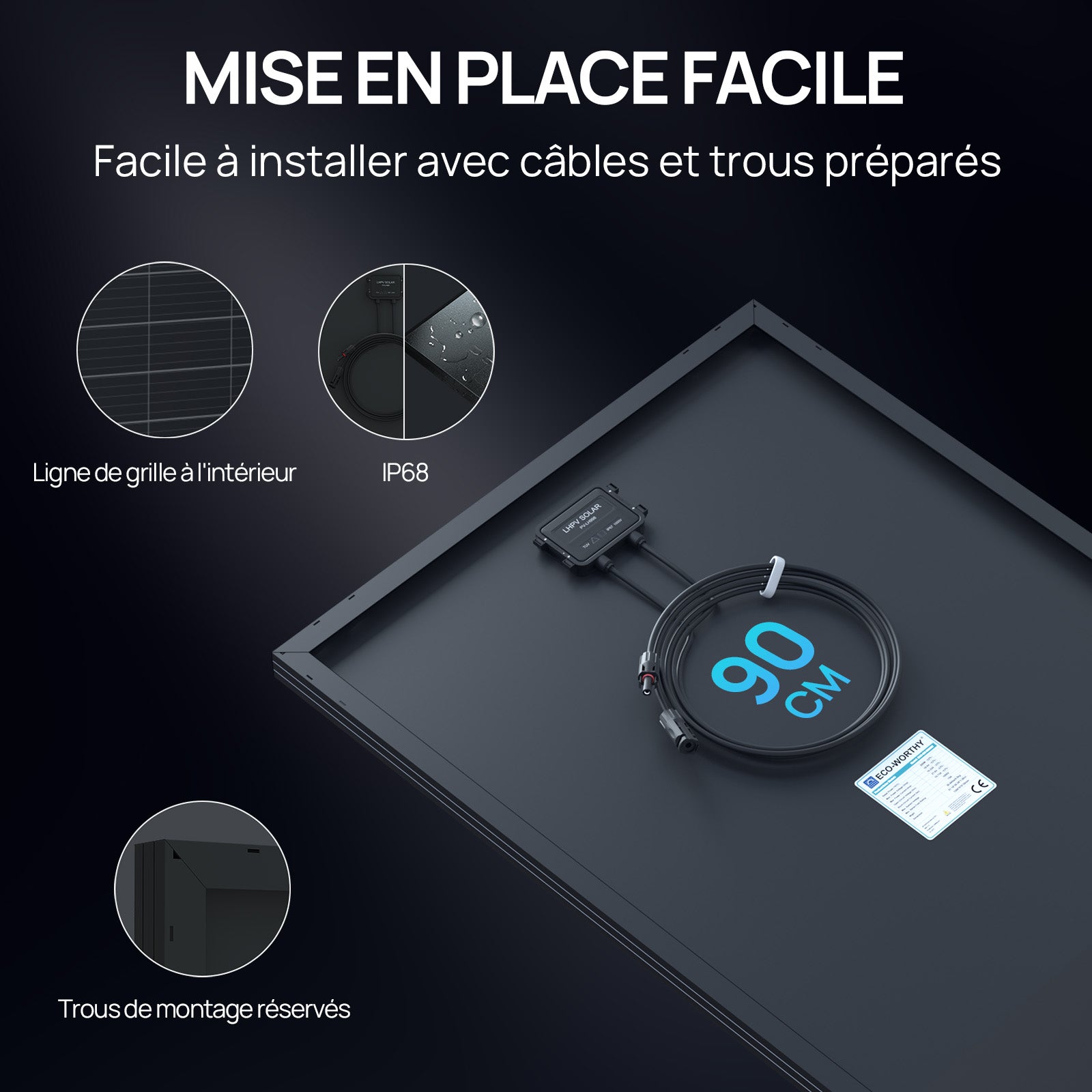 Panneau solaire ECO-WORTHY 120 W 12V Sans Grille à L'avant | Efficacité Jusqu'à 25 %-mise en place facle