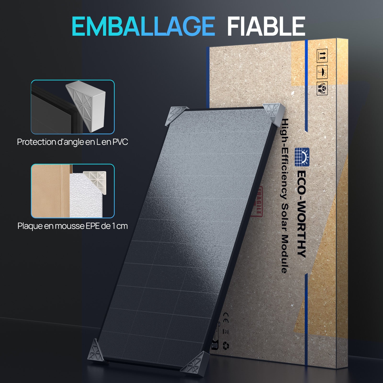 Panneau solaire ECO-WORTHY 120 W 12V Sans Grille à L'avant | Efficacité Jusqu'à 25 %_emballage fiable