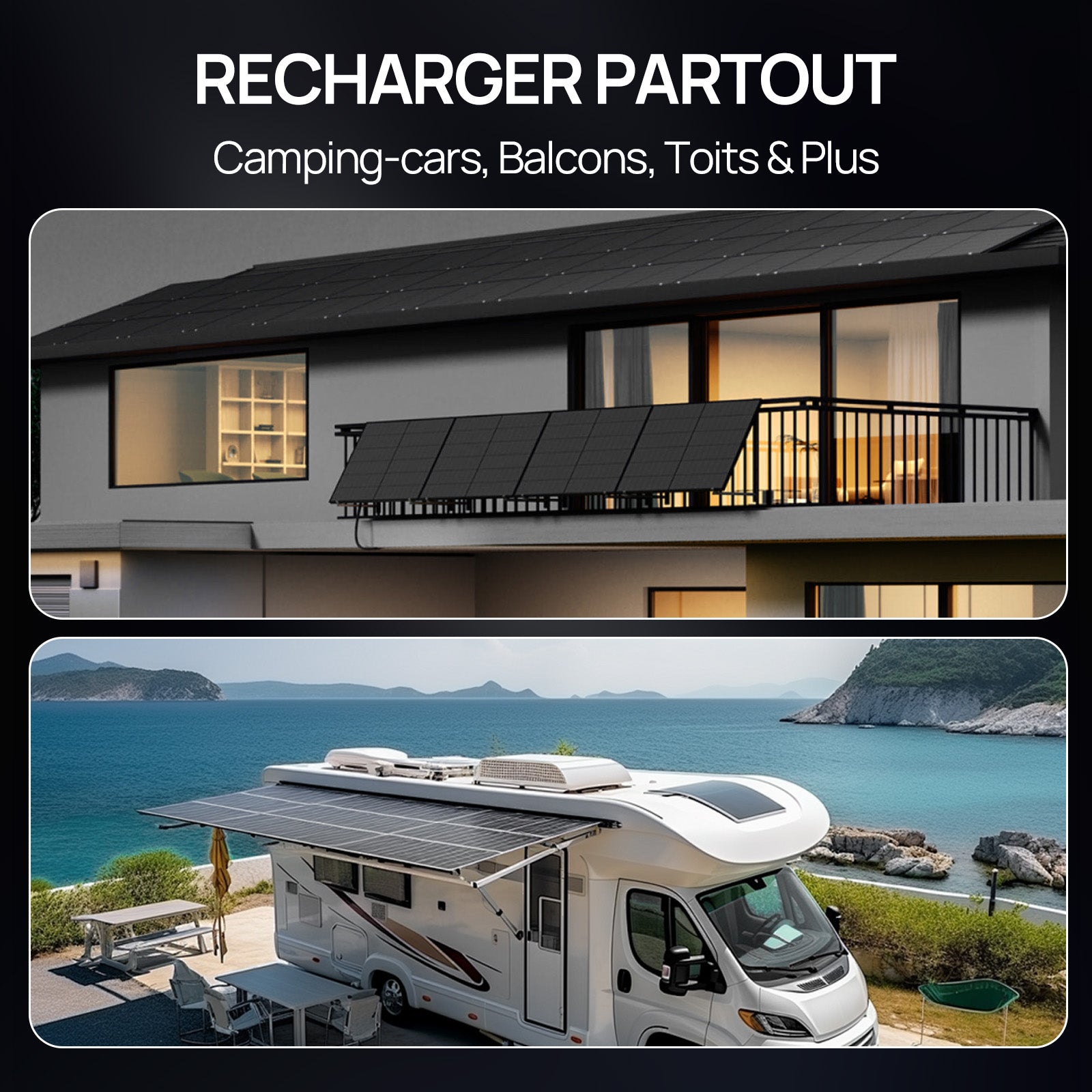 Panneau solaire ECO-WORTHY 120 W 12V Sans Grille à L'avant | Efficacité Jusqu'à 25 %_recharger partout camping-cars,balcons,toits & plus