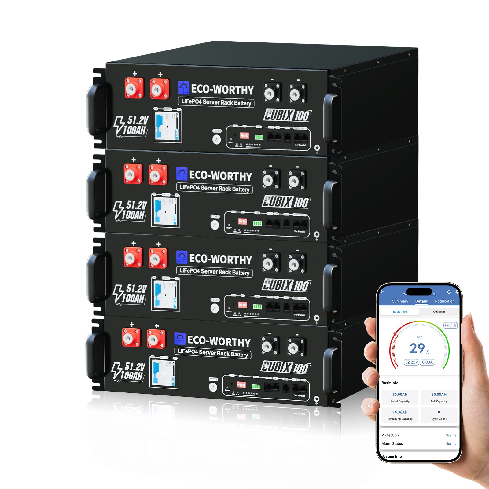 ECO-WORTHY Cubix 100 | Batterie LiFePO4 rack 48 V 100 Ah | Bluetooth & WiFi | Garantie 10 ans