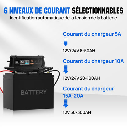 Chargeur de batterie intelligent 20A 12V/24V avec écran LCD pour la plupart des batteries - eco-worthy-fr