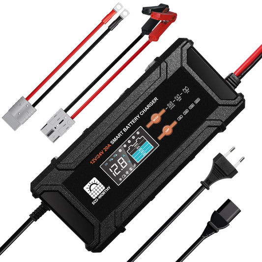 Chargeur de batterie intelligent 20A 12V/24V avec écran LCD pour la plupart des batteries - eco-worthy-fr