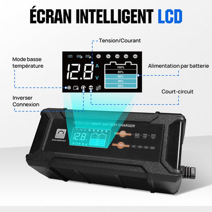 Chargeur de batterie intelligent 20A 12V/24V avec écran LCD pour la plupart des batteries - eco-worthy-fr