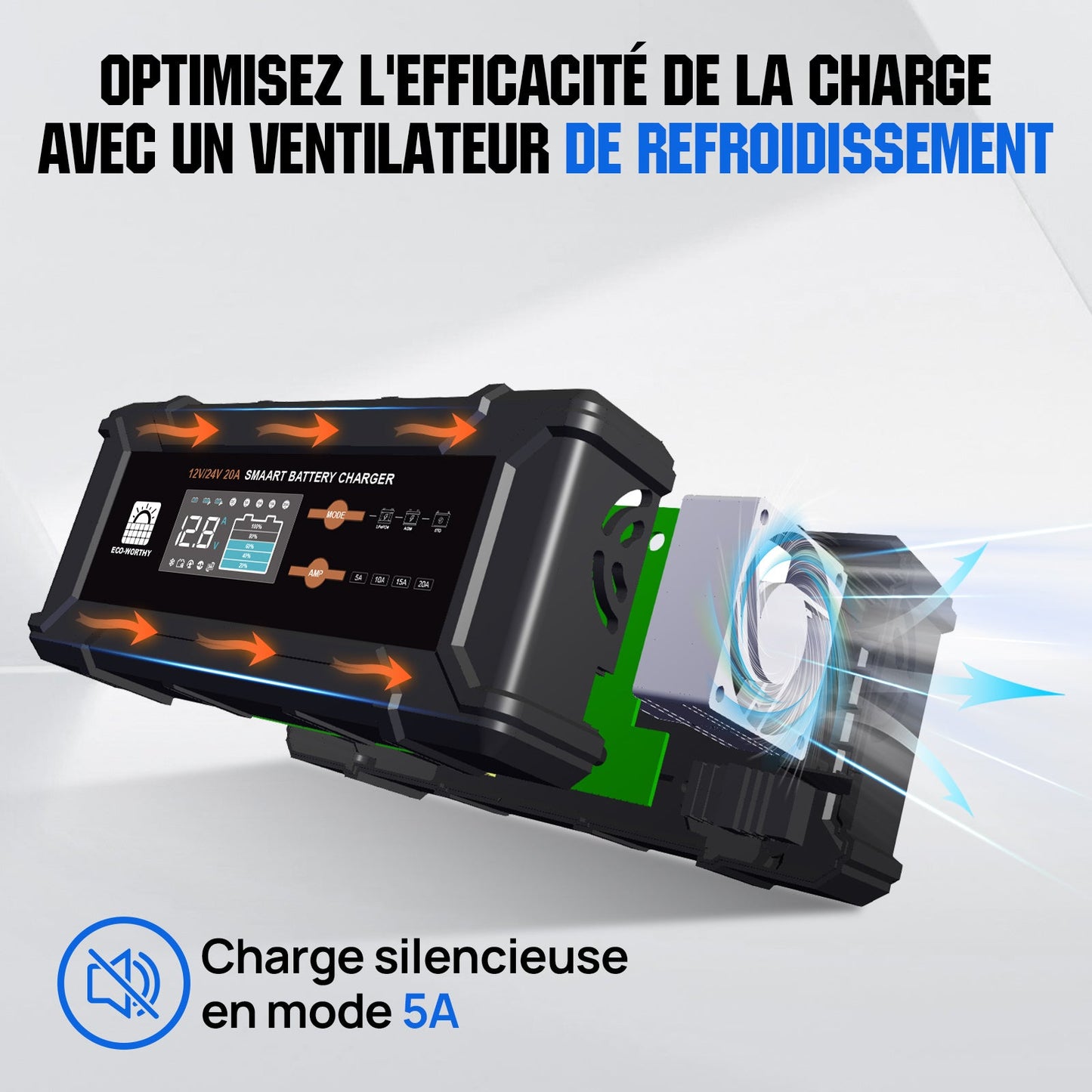 Chargeur de batterie intelligent 20A 12V/24V avec écran LCD pour la plupart des batteries - eco-worthy-fr