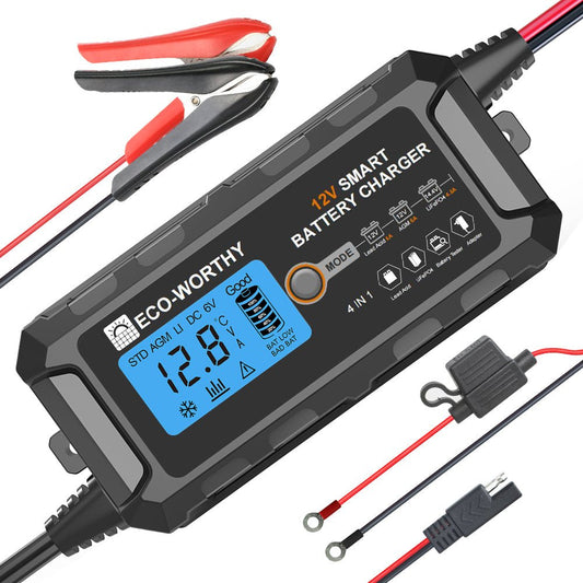 Chargeur de batterie intelligent automatique 5A & 10A 12V avec écran LCD pour batteries au lithium (LiFePO4) - eco-worthy-fr