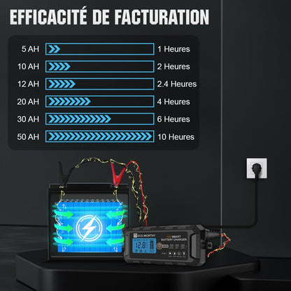 Chargeur de batterie intelligent automatique 5A & 10A 12V avec écran LCD pour batteries au lithium (LiFePO4) - eco-worthy-fr