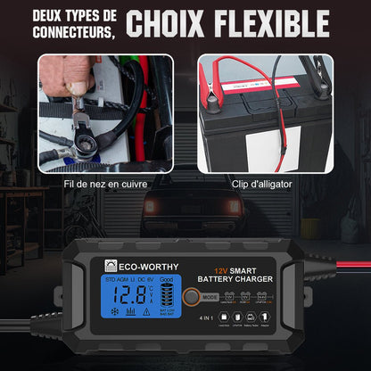 Chargeur de batterie intelligent automatique 5A & 10A 12V avec écran LCD pour batteries au lithium (LiFePO4) - eco-worthy-fr