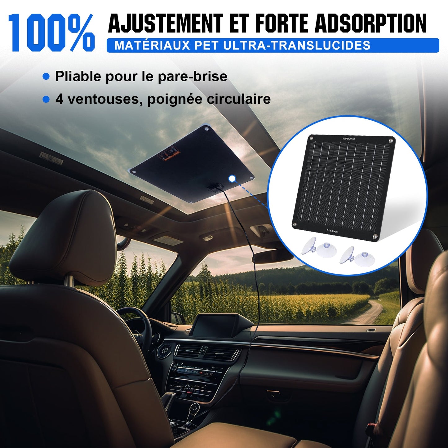 Chargeur solaire portable 10W pour batteries 12V en voiture et en bateau - eco-worthy-fr
