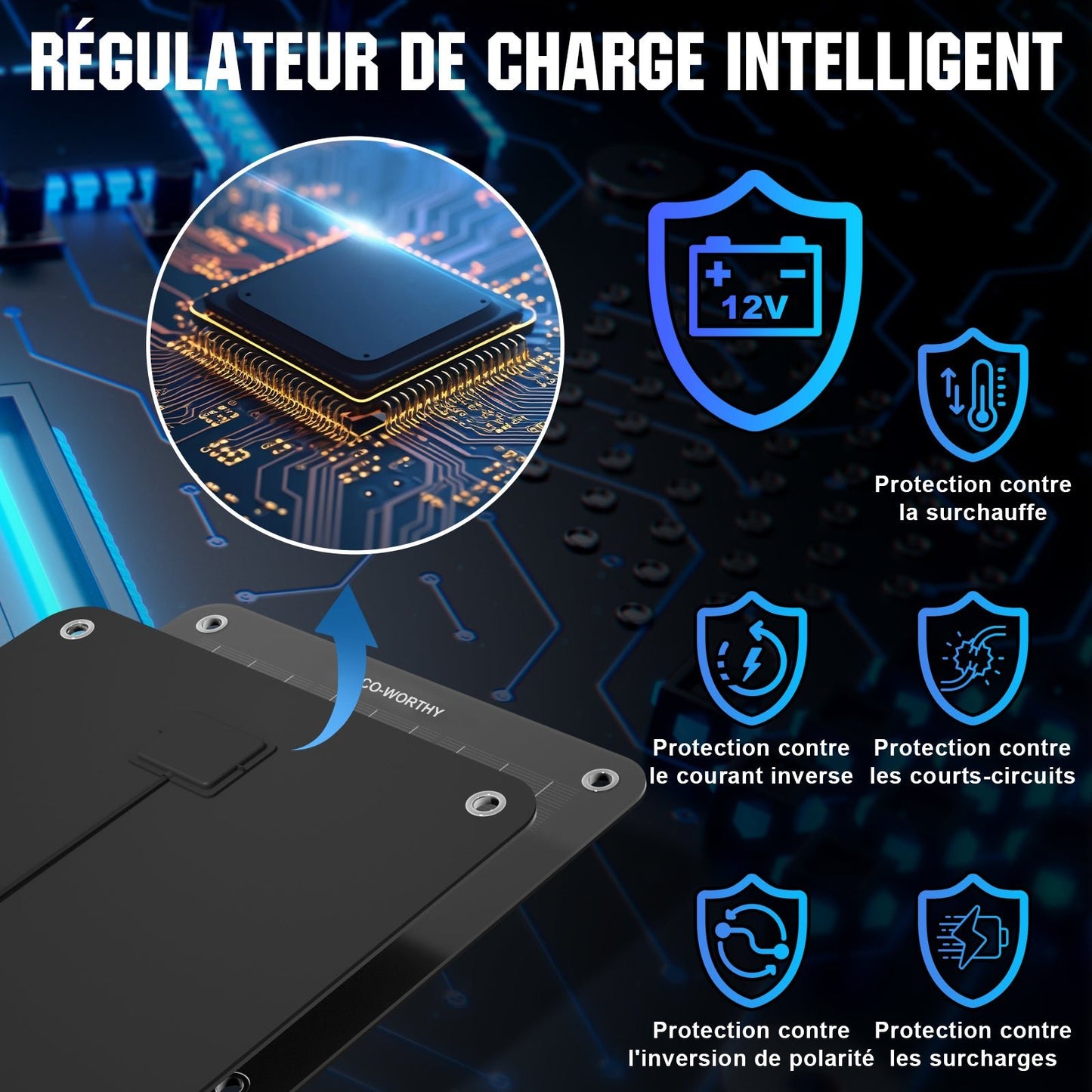 Chargeur solaire portable 10W pour batteries 12V en voiture et en bateau - eco-worthy-fr