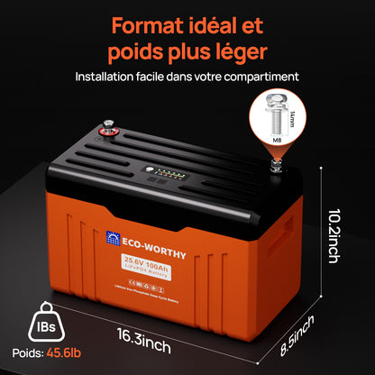 Eco-Worthy Batterie au lithium LiFePO4 24V 100Ah Bluetooth avec Lumières LED SOC - eco-worthy-fr