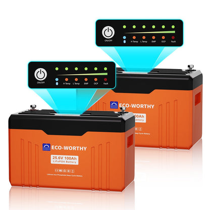 Eco-Worthy Batterie au lithium LiFePO4 24V 100Ah Bluetooth avec Lumières LED SOC - eco-worthy-fr