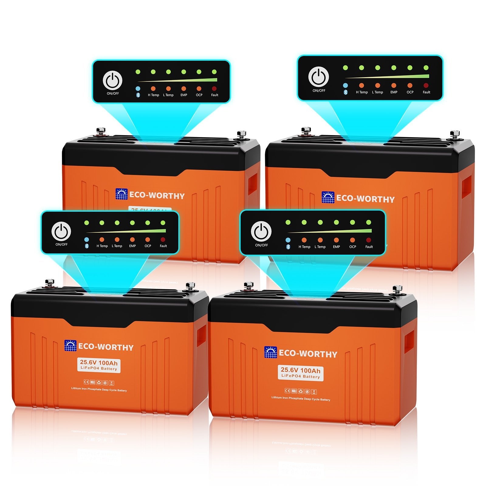 Eco-Worthy Batterie au lithium LiFePO4 24V 100Ah Bluetooth avec Lumières LED SOC - eco-worthy-fr
