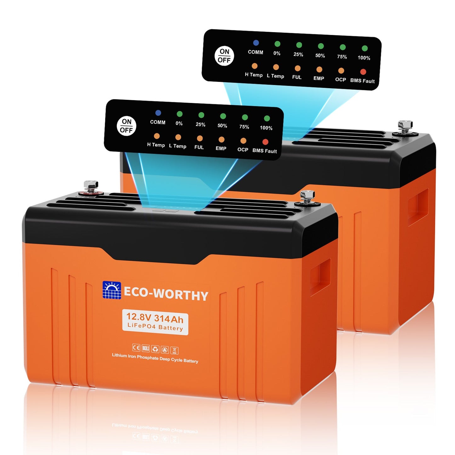 Eco-Worthy Batterie Lithium 12V 314Ah LiFePO4 Bluetooth Avec Indicateur LED - eco-worthy-fr