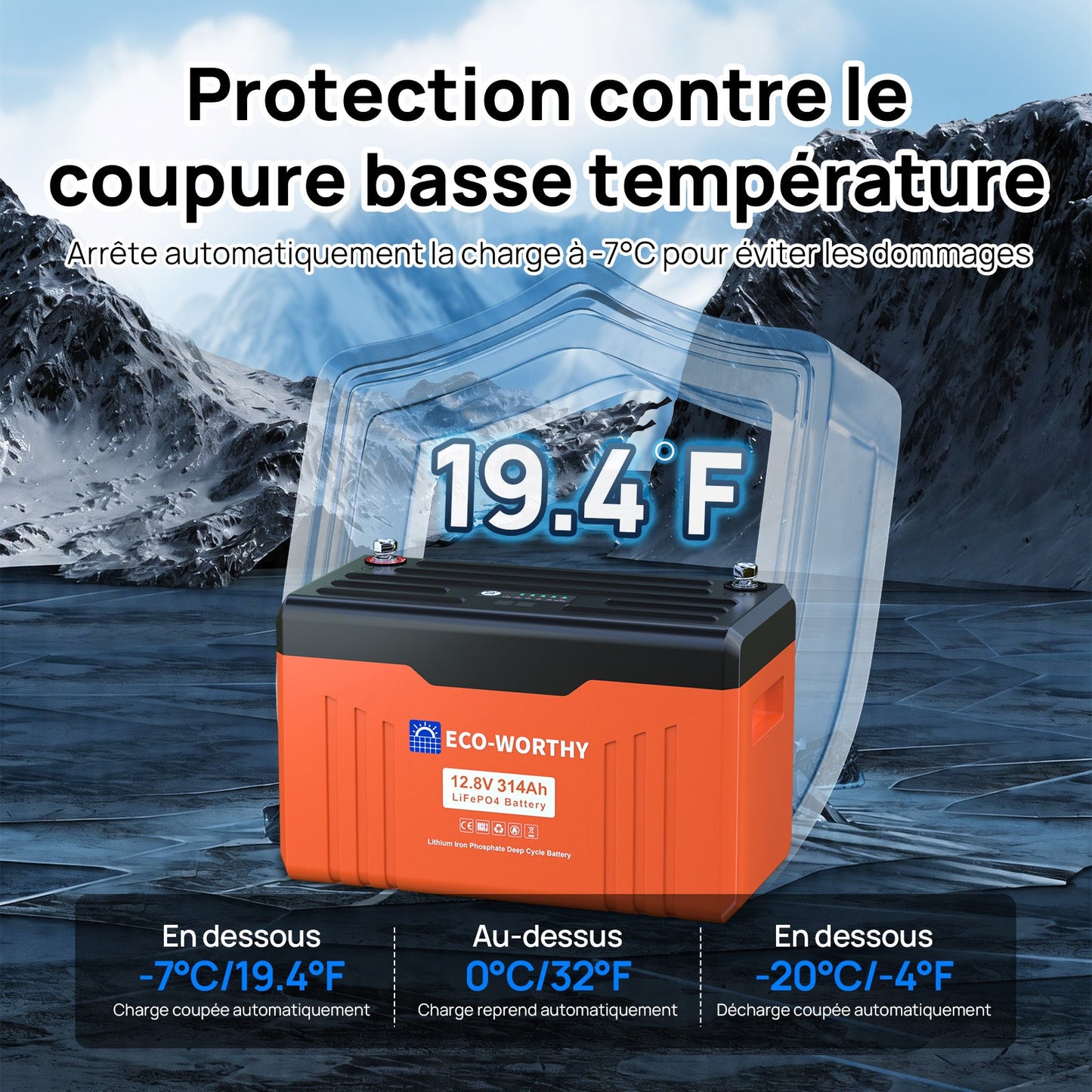 Eco-Worthy Batterie Lithium 12V 314Ah LiFePO4 Bluetooth Avec Indicateur LED - eco-worthy-fr
