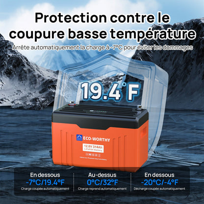 Eco-Worthy Batterie Lithium 12V 314Ah LiFePO4 Bluetooth Avec Indicateur LED - eco-worthy-fr