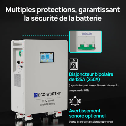 Eco-Worthy Batterie Lithium 48v 314ah | 16kWh Haute Capacité | Domestique Lifepo4 - eco-worthy-fr