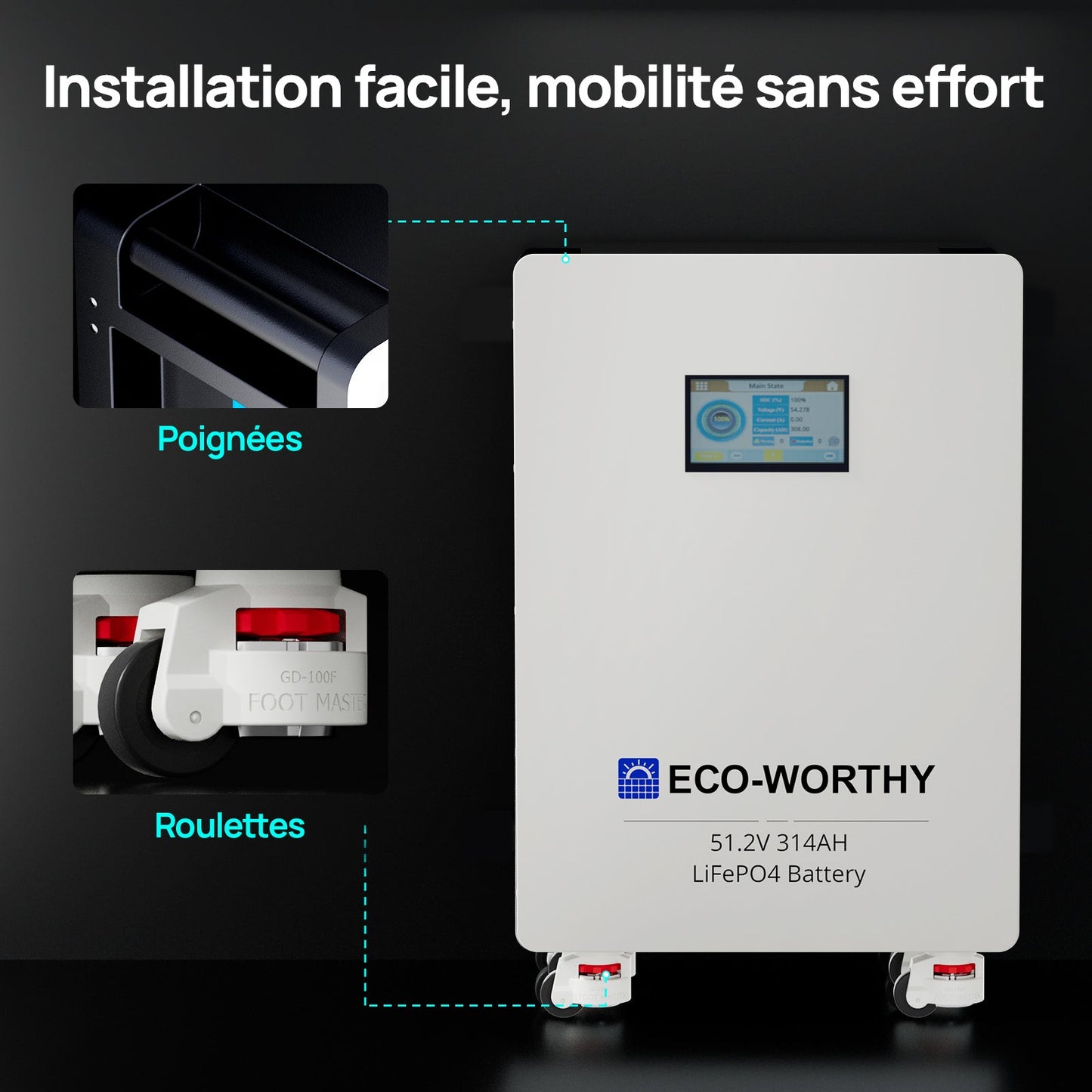 Eco-Worthy Batterie Lithium 48v 314ah | 16kWh Haute Capacité | Domestique Lifepo4 - eco-worthy-fr