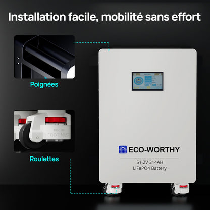 Eco-Worthy Batterie Lithium 48v 314ah | 16kWh Haute Capacité | Domestique Lifepo4 - eco-worthy-fr