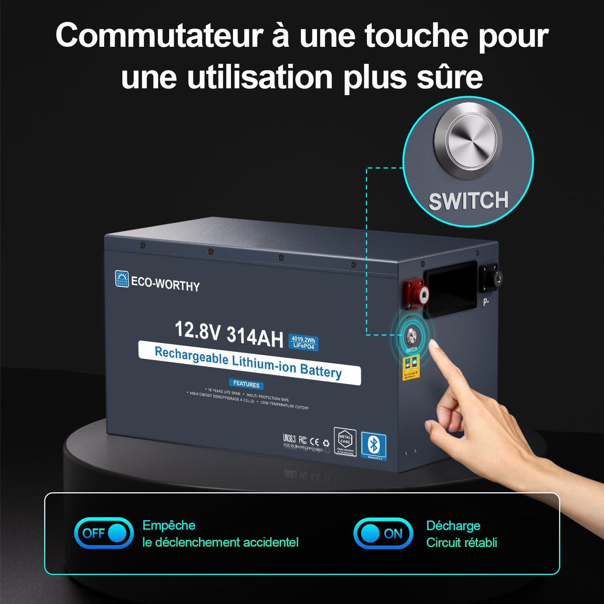 ECO-WORTHY Batterie Lithium EnergyRock 12V 314Ah Bluetooth Capacité de 4019 Wh - eco-worthy-fr