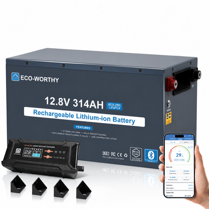 ECO-WORTHY Batterie Lithium EnergyRock 12V 314Ah Bluetooth Capacité de 4019 Wh - eco-worthy-fr