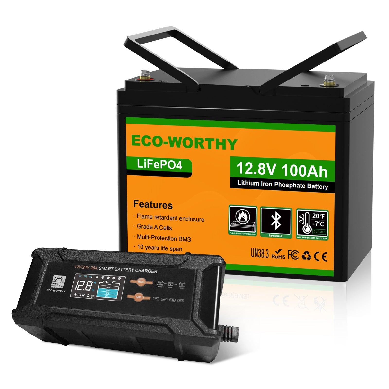 Eco-Worthy Batterie lithium LiFePO4 12V 100Ah avec Bluetooth-Prot. basse temp. - eco-worthy-fr