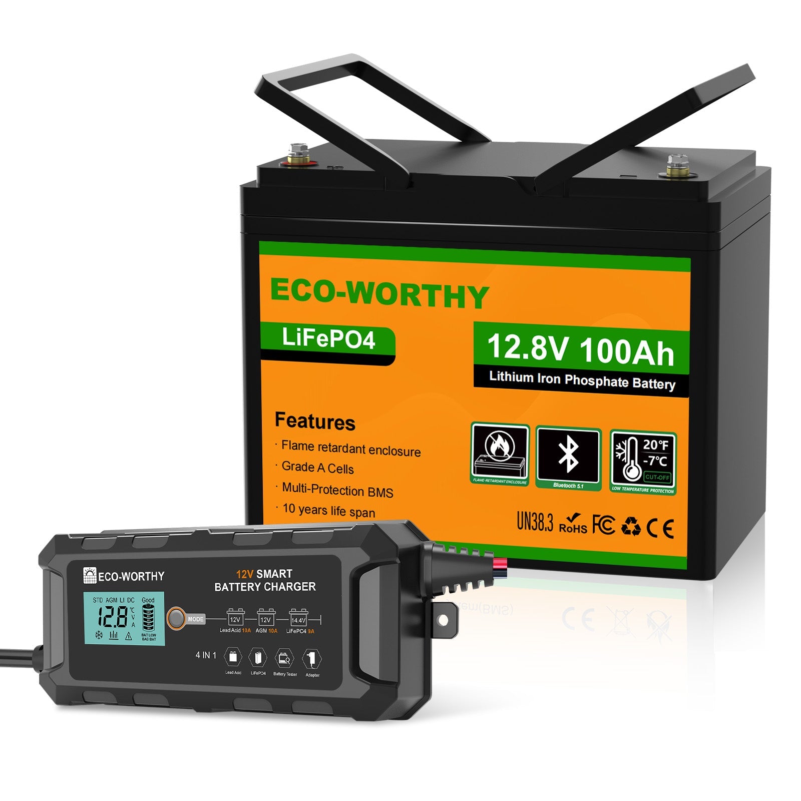 Eco-Worthy Batterie lithium LiFePO4 12V 100Ah avec Bluetooth-Prot. basse temp. - eco-worthy-fr