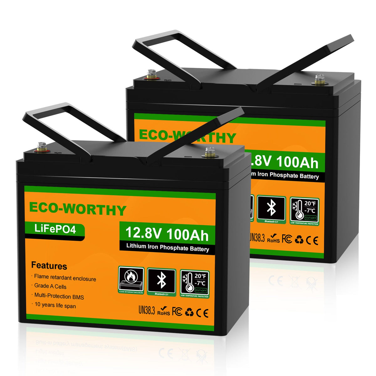 Eco-Worthy Batterie lithium LiFePO4 12V 100Ah avec Bluetooth-Prot. basse temp. - eco-worthy-fr