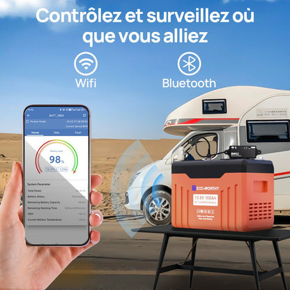 Eco-Worthy Batterie Lithium LiFePO4 12V 100Ah Bluetooth avec écran LED SOC | Boîtier ignifuge - eco-worthy-fr