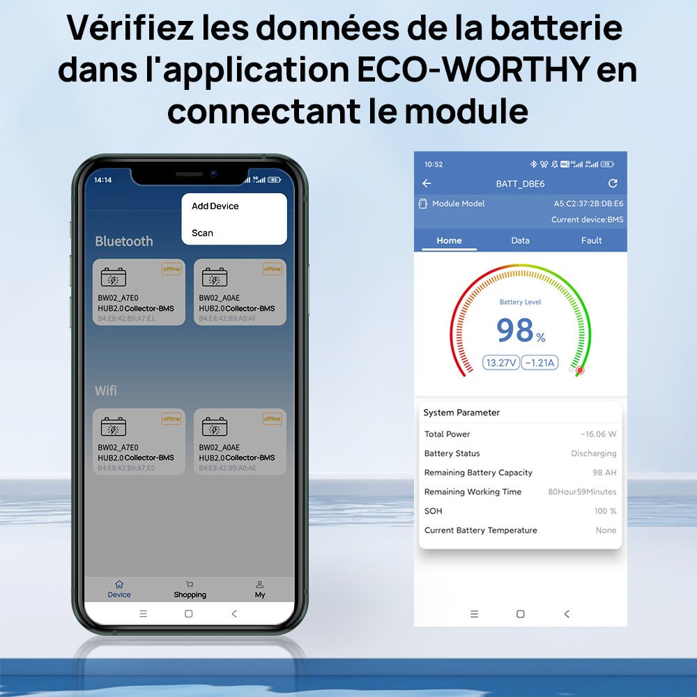 Eco-Worthy Batterie Lithium LiFePO4 12V 100Ah Bluetooth avec écran LED SOC | Boîtier ignifuge - eco-worthy-fr