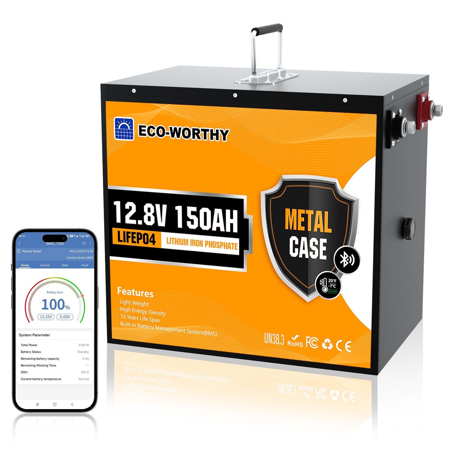 Eco-Worthy Batterie lithium LiFePO4 12V 150Ah Avec Bluetooth-Protection basse température - eco-worthy-fr