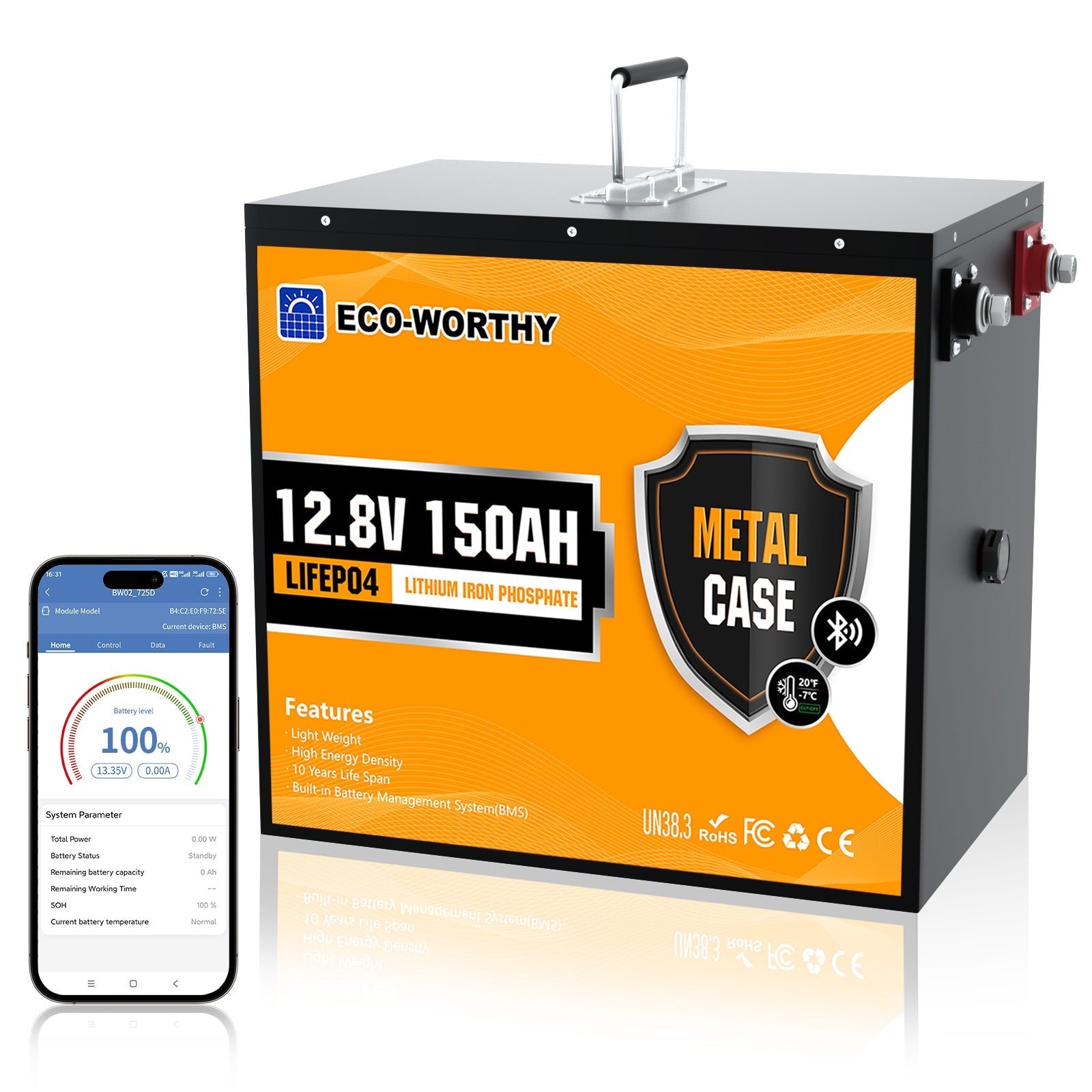 Eco-Worthy Batterie lithium LiFePO4 12V 150Ah Avec Bluetooth-Protection basse température - eco-worthy-fr