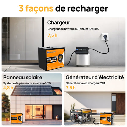 Eco-Worthy Batterie lithium LiFePO4 12V 150Ah Avec Bluetooth-Protection basse température - eco-worthy-fr