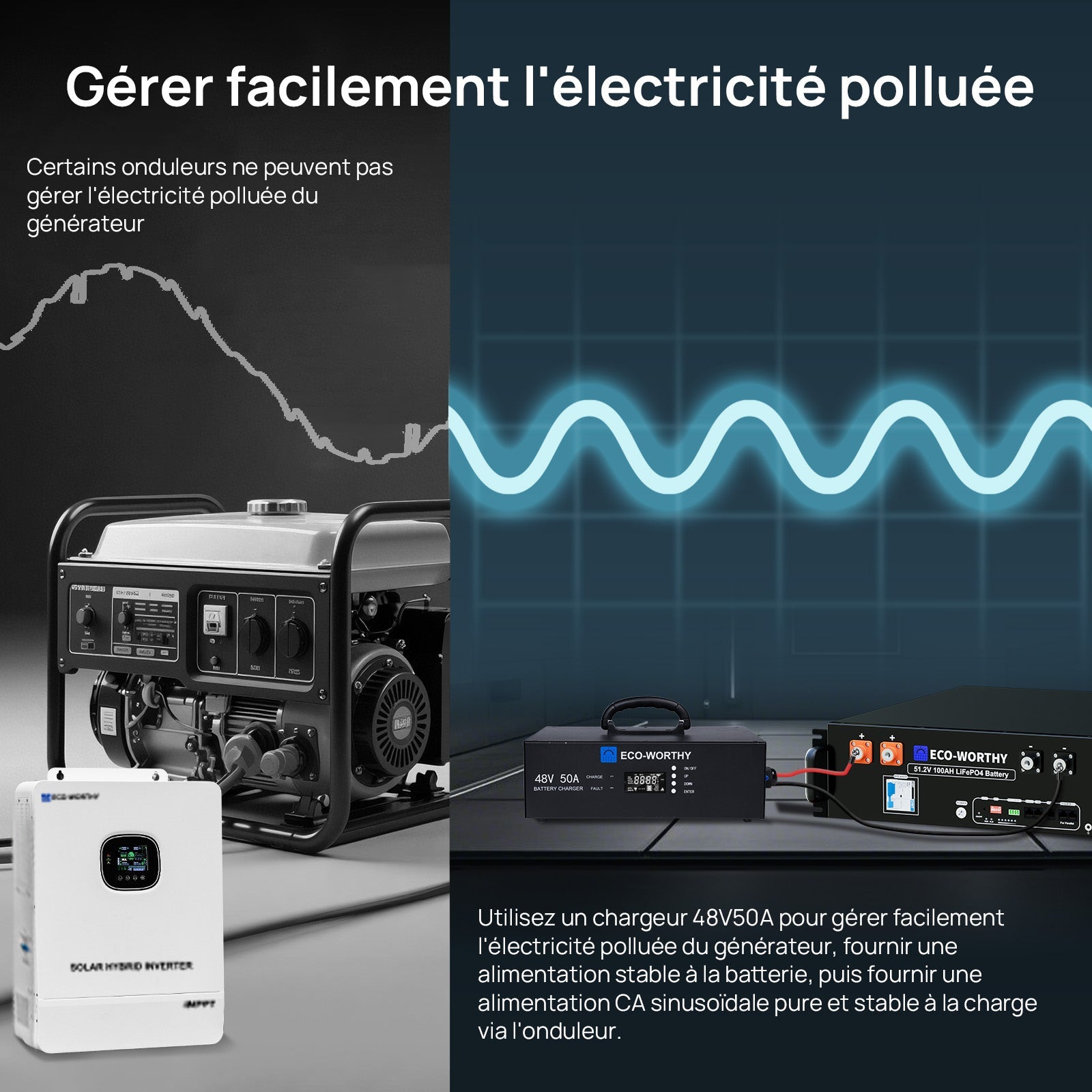 Eco-Worthy Chargeur de batterie lithium 48V – Courant réglable 0–50A, entrée 90–260V - eco-worthy-fr
