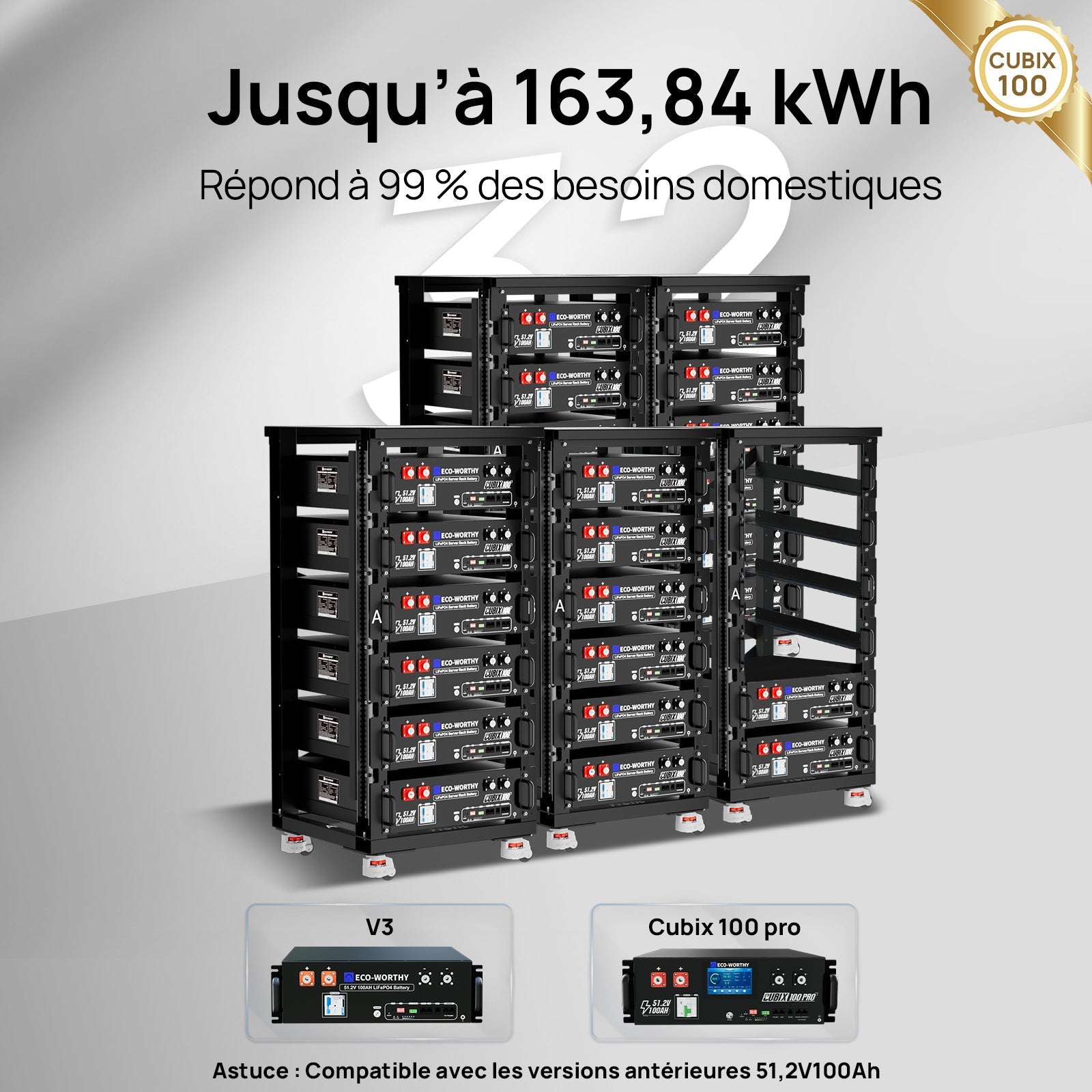 Eco-Worthy CUBIX100 Batterie LiFePO4 Rackable 48V 100Ah | IEC 62619 et Garantie 10 ans - eco-worthy-fr