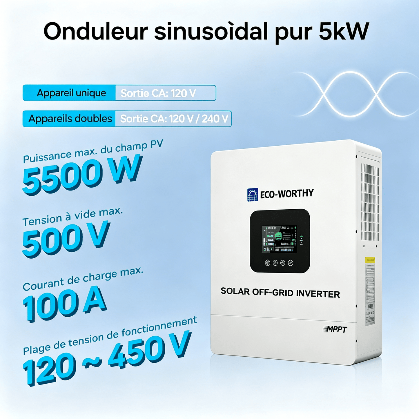 Eco-Worthy Kit d'alimentation de secours 5,12 kWh — batterie murale lithium 48V 100Ah et onduleur tout-en-un 5000W - eco-worthy-fr