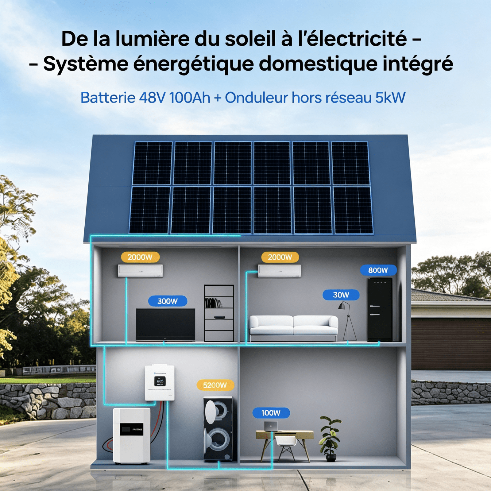 Eco-Worthy Kit d'alimentation de secours 5,12 kWh — batterie murale lithium 48V 100Ah et onduleur tout-en-un 5000W - eco-worthy-fr